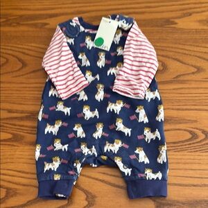 Boden Blue and Red tshirt and overalls with Corgis and British flags!